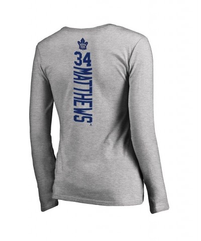 Women's Branded Auston Matthews Gray Toronto Maple Leafs Backer Name and Number V-Neck Long Sleeve T-shirt Gray $16.80 Tops