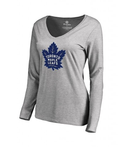 Women's Branded Auston Matthews Gray Toronto Maple Leafs Backer Name and Number V-Neck Long Sleeve T-shirt Gray $16.80 Tops