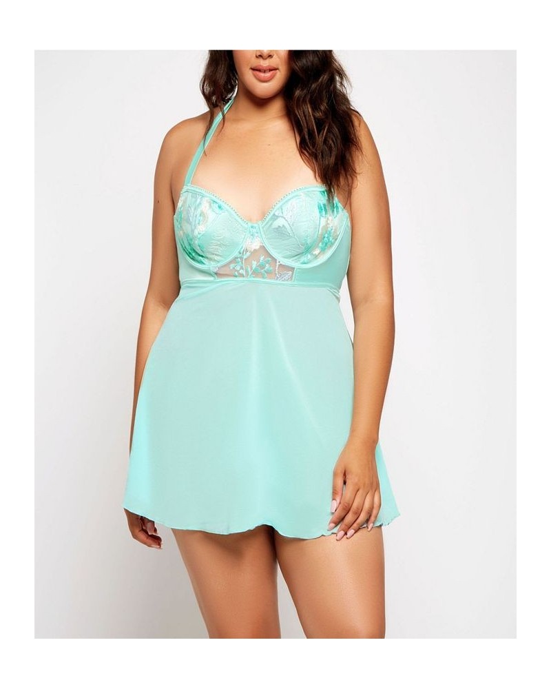 Plus Size Sophie Halter Babydoll 2pc Lingerie Set Mint $38.43 Lingerie