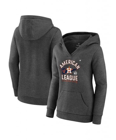 Women's Houston Astros 2021 American League Champions Locker Room Crossover Neck Pullover Hoodie Heather Charcoal $37.79 Swea...