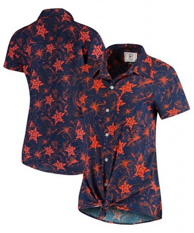 Women's Navy Orange Houston Astros Tonal Print Button-Up Shirt Navy, Orange $34.40 Tops
