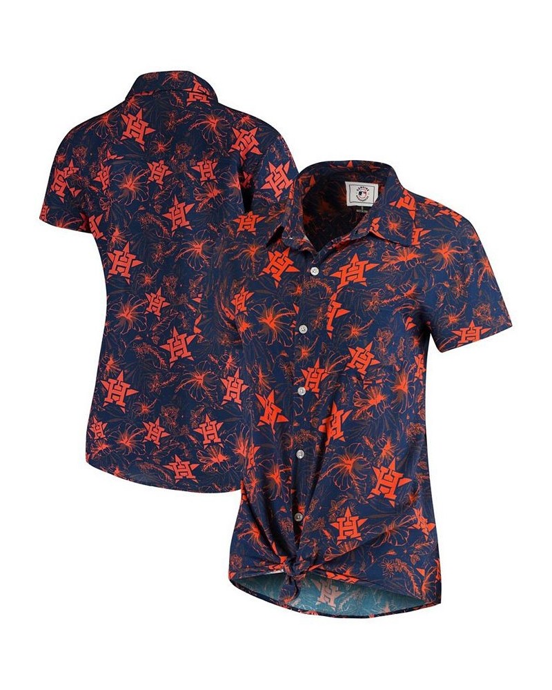 Women's Navy Orange Houston Astros Tonal Print Button-Up Shirt Navy, Orange $34.40 Tops