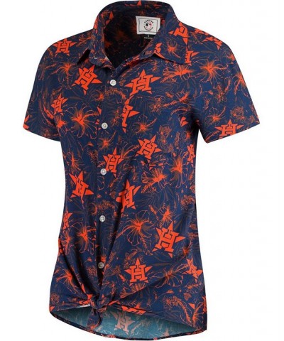 Women's Navy Orange Houston Astros Tonal Print Button-Up Shirt Navy, Orange $34.40 Tops