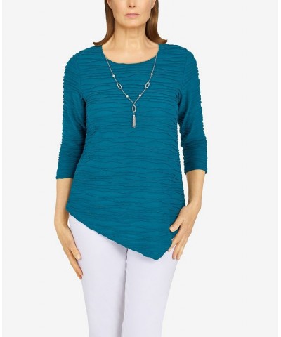 Petite Size Classics Solid Texture Top with Detachable Necklace Peacock $25.80 Tops
