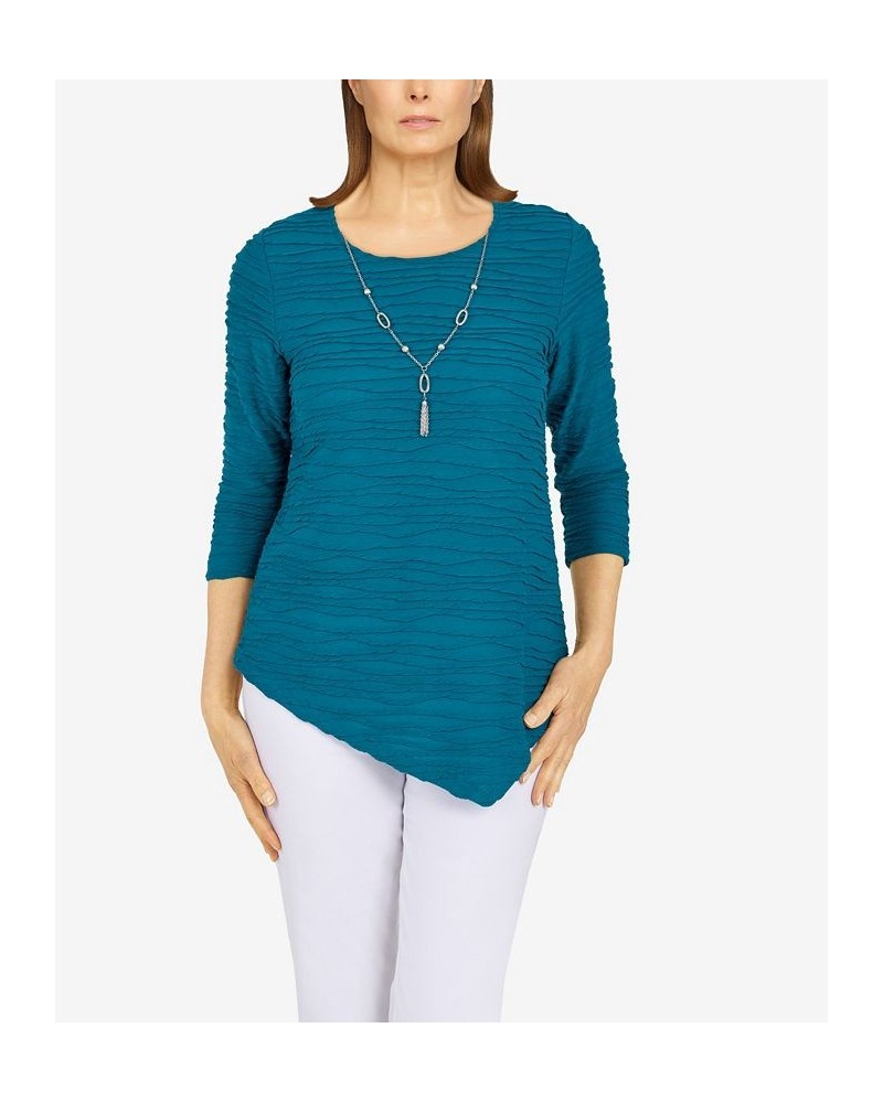 Petite Size Classics Solid Texture Top with Detachable Necklace Peacock $25.80 Tops