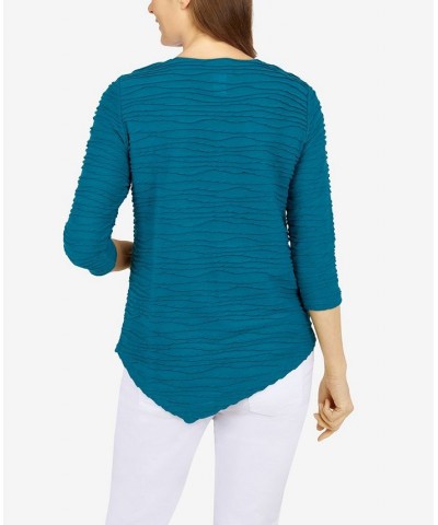 Petite Size Classics Solid Texture Top with Detachable Necklace Peacock $25.80 Tops