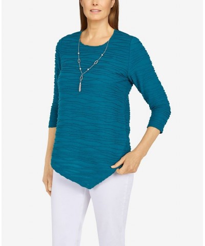 Petite Size Classics Solid Texture Top with Detachable Necklace Peacock $25.80 Tops