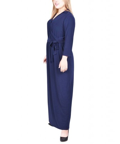 Plus Size Faux-Wrap Maxi Dress Navy $19.38 Dresses
