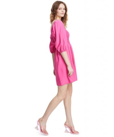 Women's Puff-Sleeve Smocked Dress Cabaret Rose $34.80 Dresses