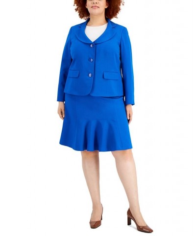Plus Size Crepe Flared Skirt Suit Blue $83.30 Suits