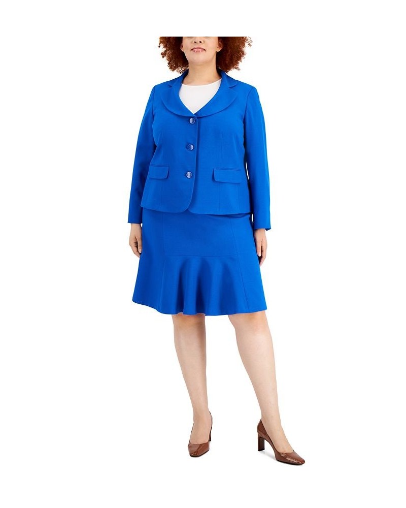 Plus Size Crepe Flared Skirt Suit Blue $83.30 Suits