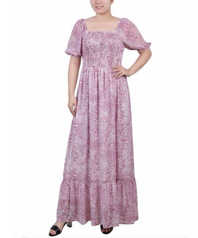 Petite Short Sleeve Smocked Maxi Dress Lilac Animal $17.94 Dresses