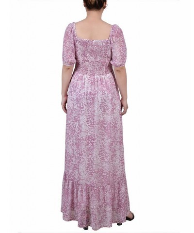 Petite Short Sleeve Smocked Maxi Dress Lilac Animal $17.94 Dresses