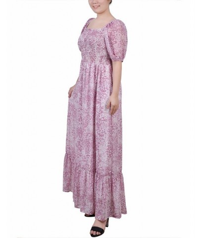 Petite Short Sleeve Smocked Maxi Dress Lilac Animal $17.94 Dresses