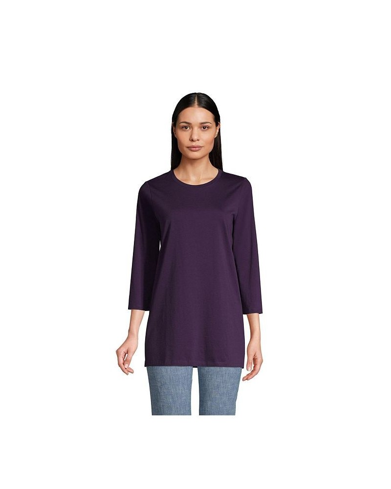 Women's Petite 3/4 Sleeve Supima Cotton Crewneck Tunic Blackberry $24.36 Tops