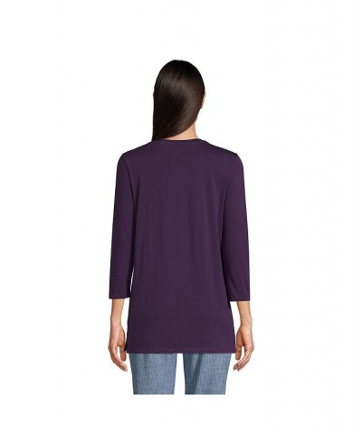 Women's Petite 3/4 Sleeve Supima Cotton Crewneck Tunic Blackberry $24.36 Tops