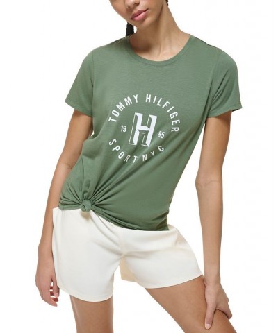 Women's Logo-Print Knotted Tee Green $22.12 Tops