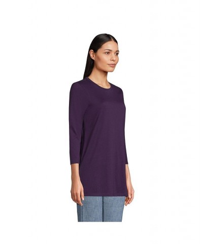 Women's Petite 3/4 Sleeve Supima Cotton Crewneck Tunic Blackberry $24.36 Tops