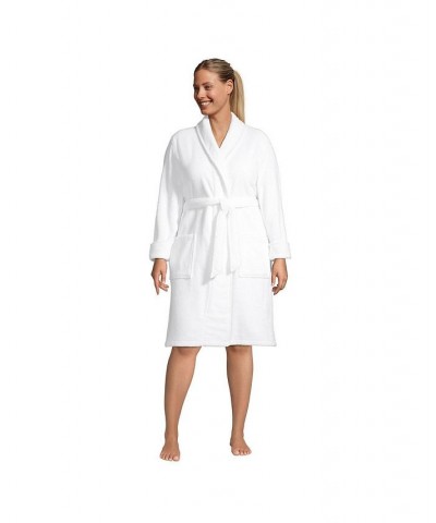 Women's Plus Size Cotton Terry Knee Length Spa Bath Robe White $48.98 Sleepwear