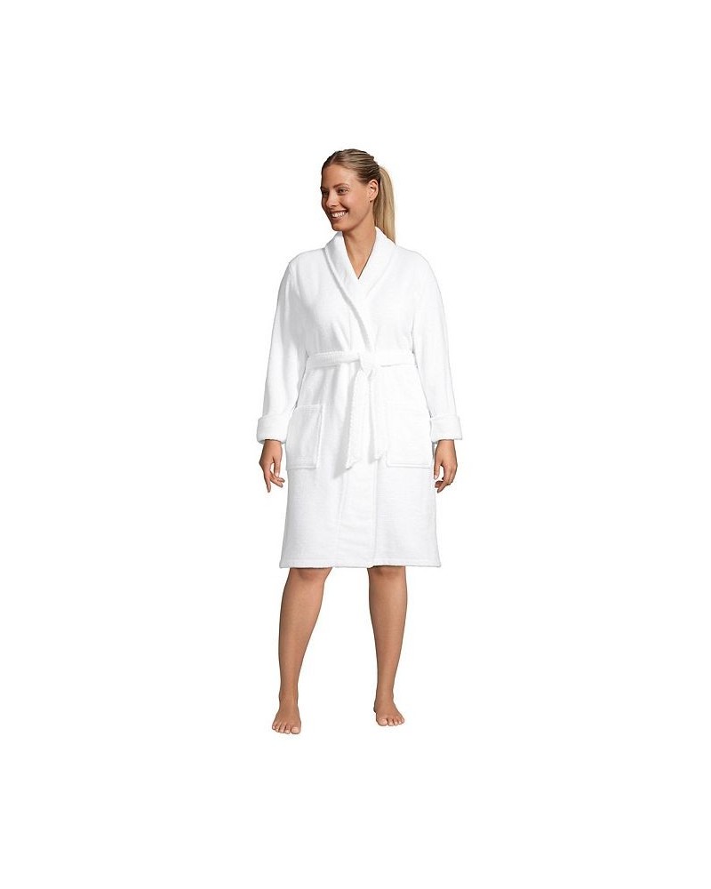 Women's Plus Size Cotton Terry Knee Length Spa Bath Robe White $48.98 Sleepwear