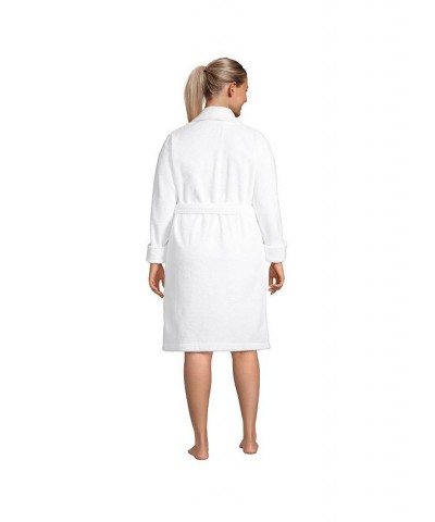 Women's Plus Size Cotton Terry Knee Length Spa Bath Robe White $48.98 Sleepwear