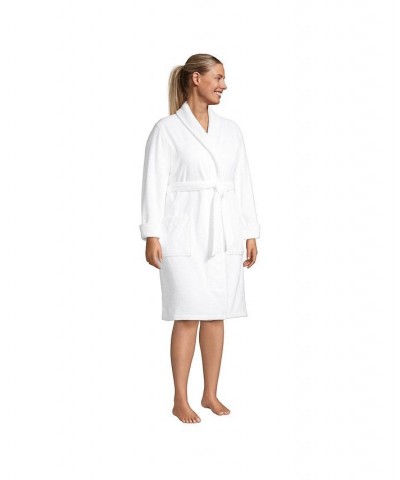 Women's Plus Size Cotton Terry Knee Length Spa Bath Robe White $48.98 Sleepwear