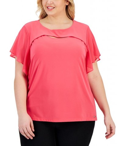 Plus Size Cutout Short-Flutter-Sleeve Top Pink $21.71 Tops