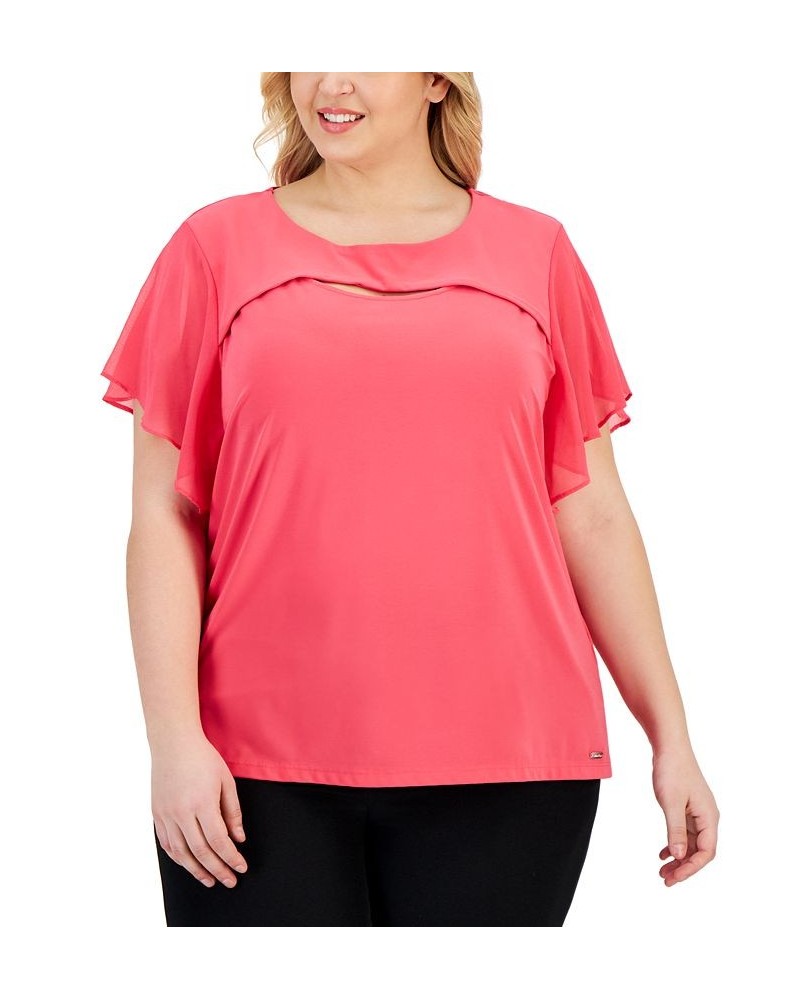 Plus Size Cutout Short-Flutter-Sleeve Top Pink $21.71 Tops