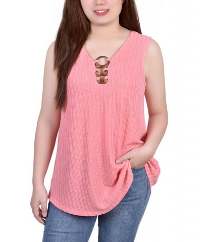 Petite Size Sleeveless Ribbed Top with Triple Rings Pink $13.80 Tops