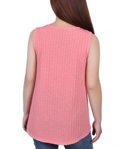 Petite Size Sleeveless Ribbed Top with Triple Rings Pink $13.80 Tops