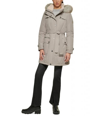 Women's Belted Faux-Fur-Trim Hooded Anorak Tan/Beige $52.50 Coats