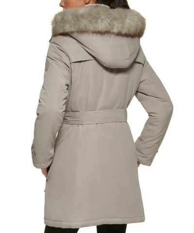 Women's Belted Faux-Fur-Trim Hooded Anorak Tan/Beige $52.50 Coats