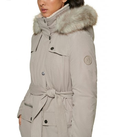 Women's Belted Faux-Fur-Trim Hooded Anorak Tan/Beige $52.50 Coats