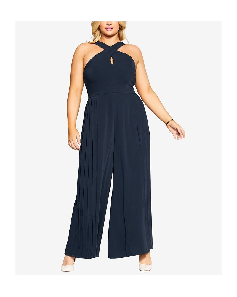 Trendy Plus Size Harper Halter Neck Jumpsuit Blue $56.62 Pants