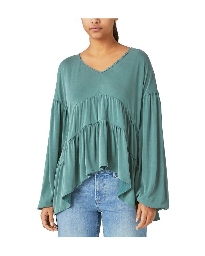 Women's Asymmetric Tiered Tunic Top Green $35.80 Tops