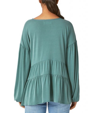 Women's Asymmetric Tiered Tunic Top Green $35.80 Tops