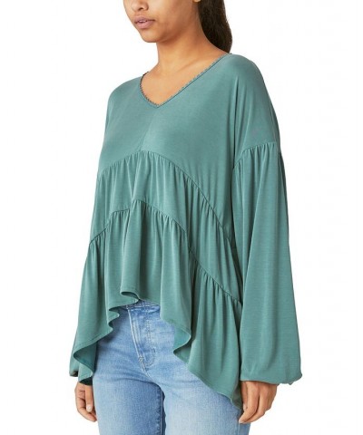 Women's Asymmetric Tiered Tunic Top Green $35.80 Tops