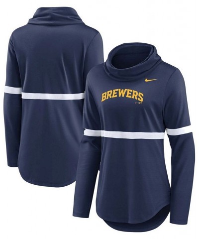 Women's Navy Milwaukee Brewers Club Lettering Fashion Pullover Performance Sweatshirt Navy $38.24 Sweatshirts