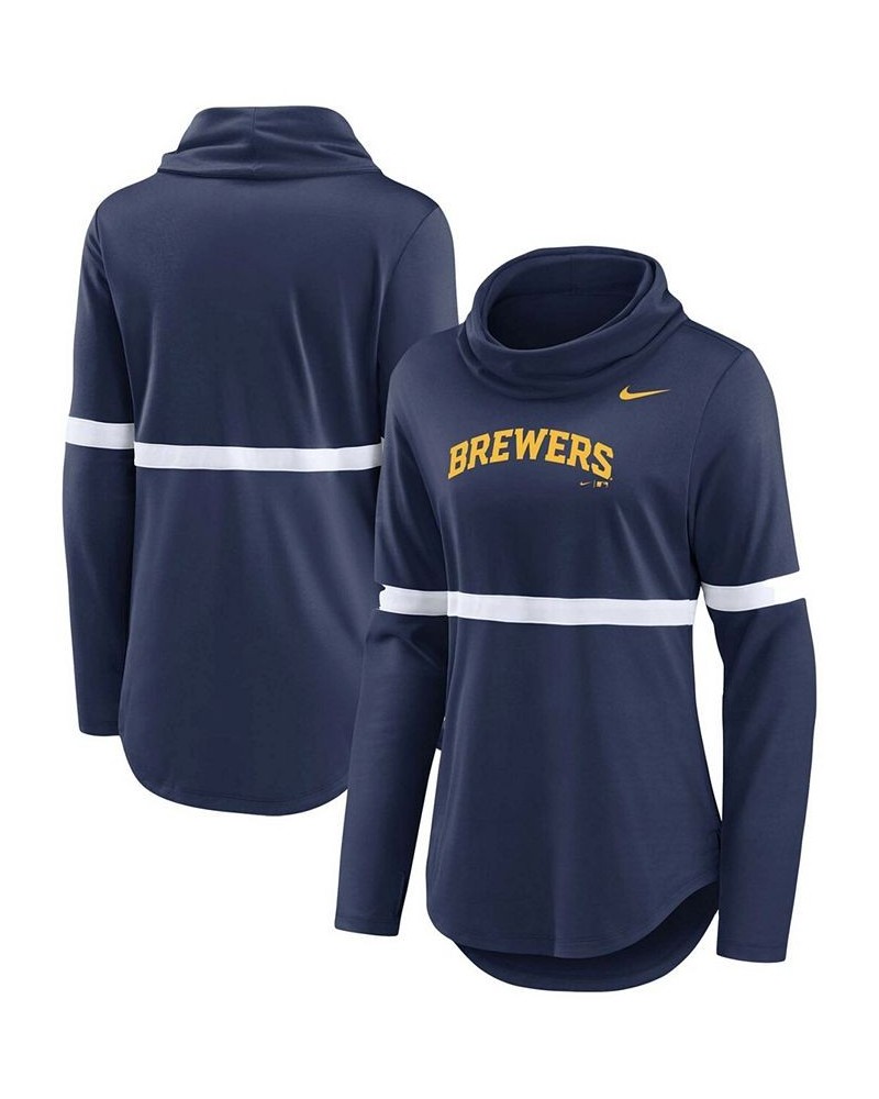 Women's Navy Milwaukee Brewers Club Lettering Fashion Pullover Performance Sweatshirt Navy $38.24 Sweatshirts