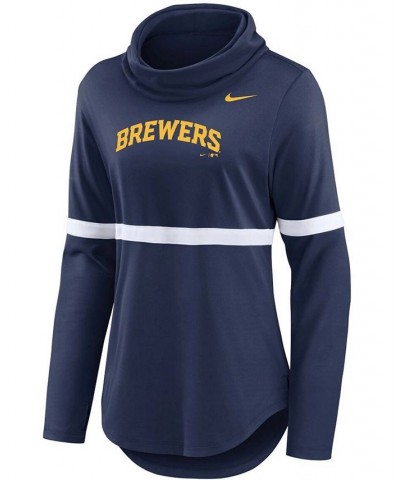 Women's Navy Milwaukee Brewers Club Lettering Fashion Pullover Performance Sweatshirt Navy $38.24 Sweatshirts