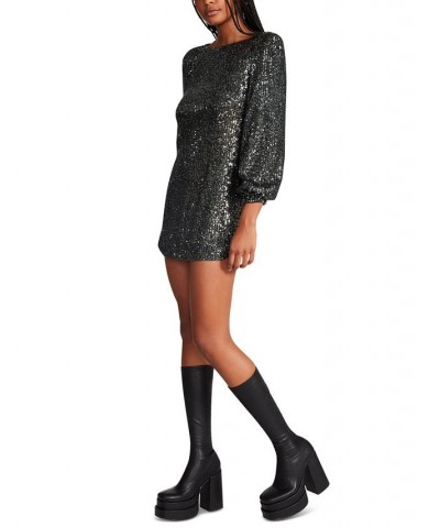 Women's Delorean Sparkling Puff-Sleeve Mini Dress Silver $24.68 Dresses