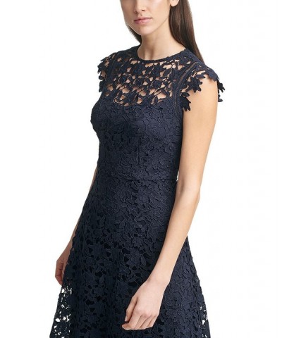 Lace Asymmetrical-Hem Midi Dress Navy Blue $89.10 Dresses