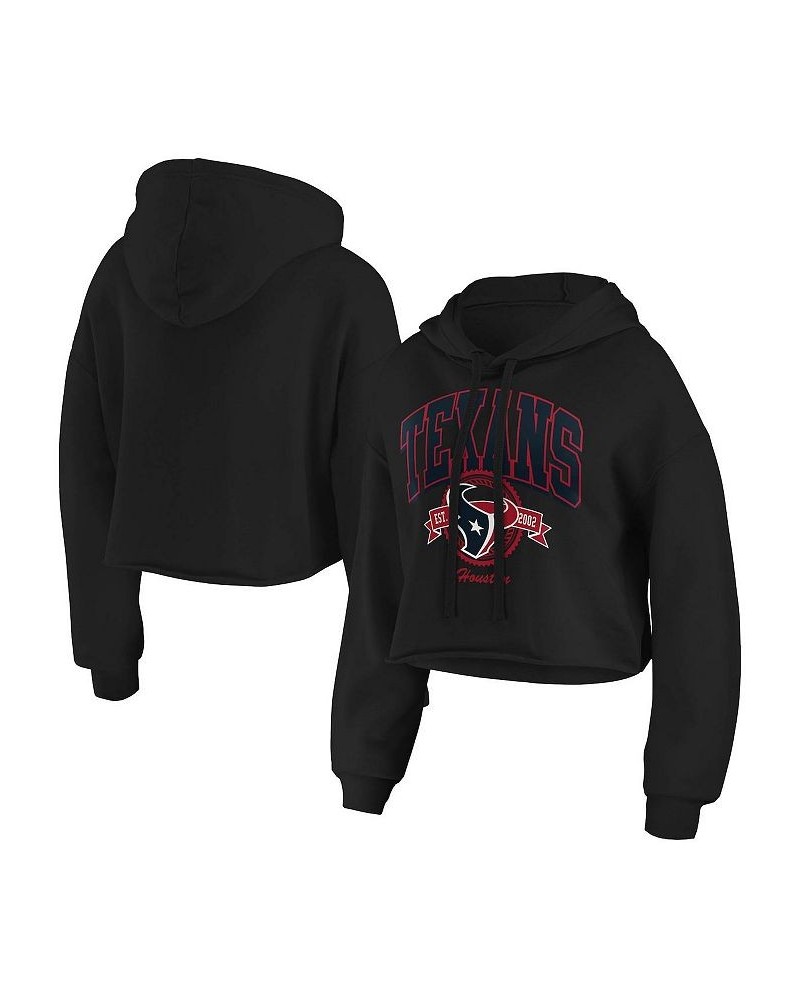 Women's Black Houston Texans Fleece Cropped Pullover Hoodie Black $29.93 Sweatshirts