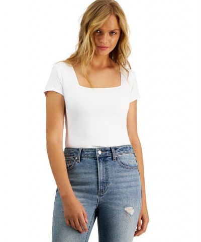 Women's Square-Neck Short-Sleeve Bodysuit White $12.32 Tops