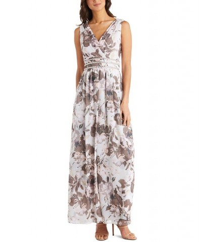 Rhinestone-Trim Chiffon Gown Ivory/Mocha Floral $58.11 Dresses