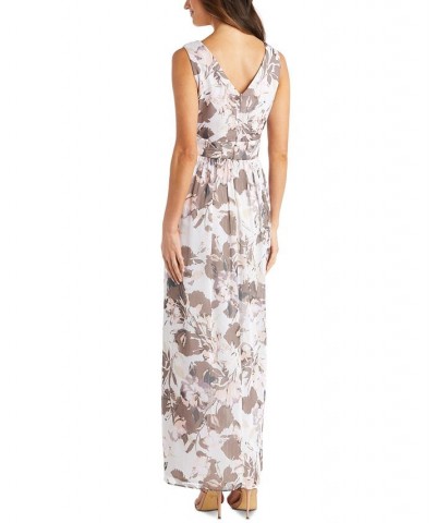 Rhinestone-Trim Chiffon Gown Ivory/Mocha Floral $58.11 Dresses