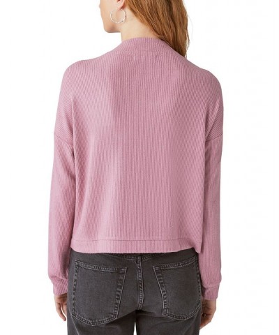 Cloud Ribbed Mock Neck Bubble Sleeve Top Pink $24.17 Tops