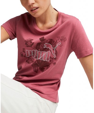 Women's Frozen Flower Logo Graphic Cotton T-Shirt Purple $10.58 Tops