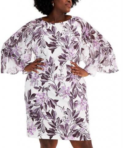 Plus Size Floral-Print Chiffon-Sleeve Sheath Dress Orchid $37.38 Dresses