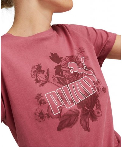 Women's Frozen Flower Logo Graphic Cotton T-Shirt Purple $10.58 Tops